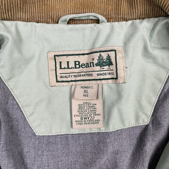 LL Bean Barn Chore Coat Womens XL Corduroy Trim Retro Field Jacket Workwear Mint - Picture 8 of 11